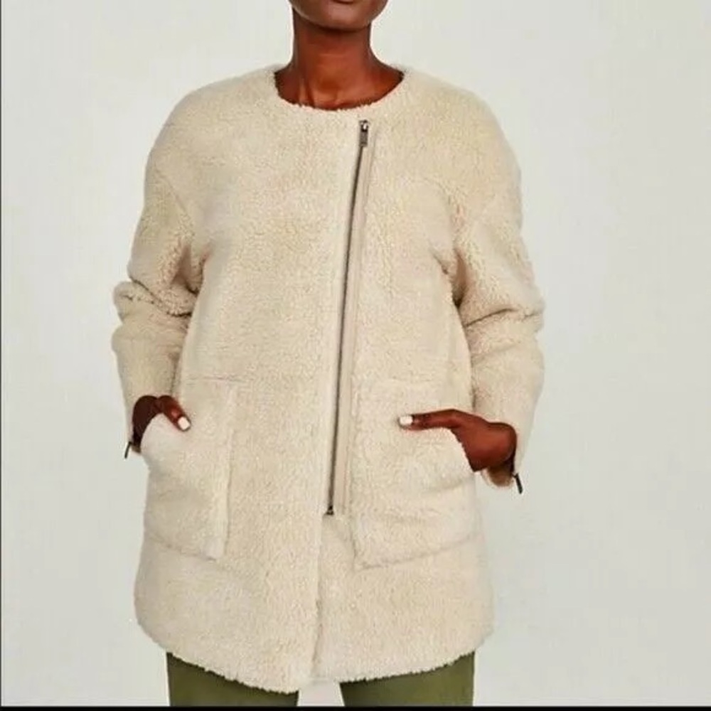 Elizabeth and James Faux Sherpa Coat Off-Set Zipper Cream Fleece Jacket … - Picture 5 of 17